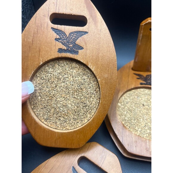 Vintage Milburn Wood & Cork Coasters with Caddy - Picture 9 of 10